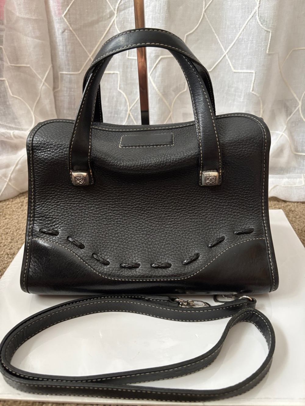 Brighton Pebble Leather Bag with Smooth Leather Detail and Detachable Strap